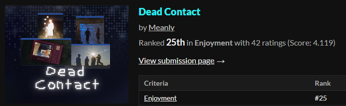 Brackeys Game Jam result for Dead Contact: ranked 25th in Enjoyment